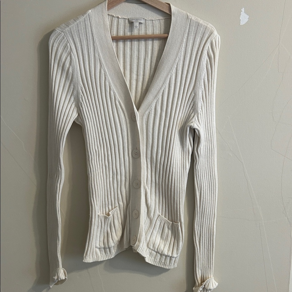 Talbots Ivory Ribbed Cardigan Sweater